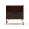Manhattan Comfort Rockefeller 1.0 Mid-Century Modern 1-Drawer Nightstand in Nature & Textured Grey