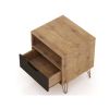 Manhattan Comfort Rockefeller 1.0 Mid-Century Modern 1-Drawer Nightstand in Nature & Textured Grey