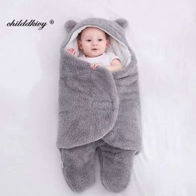 Soft Newborn Baby Wrap Blankets Baby Sleeping Bag Envelope For Newborn Sleepsack Cotton thicken Cocoon for baby 0-9 Months (Color: gray-Flannel)
