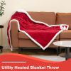 Electric Heated Blanket Throw Reversible Flannel and Sherpa Blanket